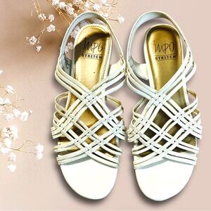 🌺IMPO WHITE REECE STRAPPY STRETCH SANDALS